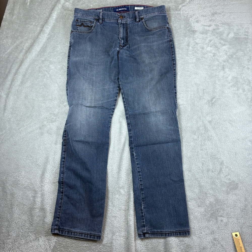 Alberto Jeans Men 36x34 (Fits 36x31) Stone Modern Fit Blue Whisker Faded Stretch